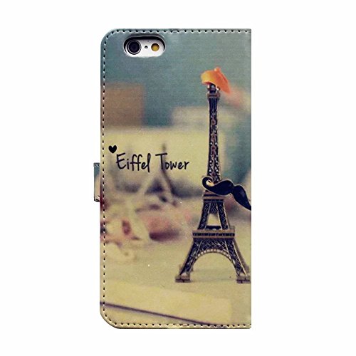 iPhone 6/6S Hülle Handytasche, MUTOUREN 2 in 1 Zubehör für iPhone 6/6S (4.7 Zoll) Slim PU Tasche Klapp Flip Folding Magnetisch PU Leder Flip Cover Tasche mit Kartensteckplatz Brieftasche Hinterschale Kartenschlitz + Metall Stift Stylus – Eiffelturm - 4