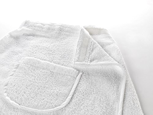 Set Saunakilt Sauna Kilt Sauna-Kilt Sarong für Damen Herren mit aufgesetzter Tasche und Klettverschluss, 100% Baumwolle, Damen 80 x 140 cm Herren 50 x 140 cm, weiß, von Carenesse weiß, mit Gummizug, Klettverschluss und Tasche - 4