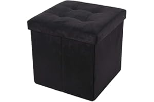 INTRECCI Pouf Contenitore, Puffo per Sedersi, Panca Contenitore, Effetto Velluto, Quadrato, 38x38x38 cm, Imbottito, Versatile, Facile da Pulire. Colore: Nero