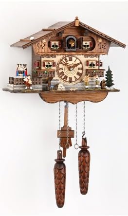 ISDD Cuckoo Clock TU 447 QTM HZZG Quartz Cucus Clock Swiss House with Music Back Dancers Walnut