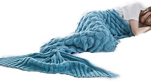 UMEICOOL Mermaid Blanket with Scales Four Seasons Sleeping Bag Mermaid Sofa Air Conditioning Blanket for Adults（Peacock Blue）