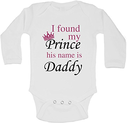 I Found My Prince His Name Is Daddy - Personalized Long Sleeve Baby Vests Bodysuits Baby Grows - Unisex (Boys, Girls) - White - 3 - 6 Months