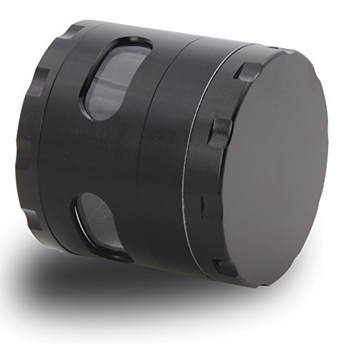 DCOU neue Design Premium Krautmühle mit Siebgrinder haltbare Zamak-Legierung Tabak Grinder Crusher Gewürz-Schleifer Ø55mm 4 Teile (Schwarz) - 3