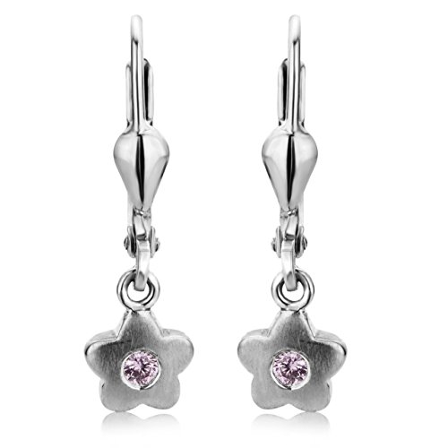 Miore-Ohrringe-Mdchen-Kinder-jugend-Schmuck-925-Sterling-Silber-Ohrring-Blume-hngend-mit-ros-Zirkonia-Steinchen
