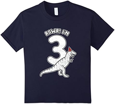 Kids 3rd Birthday T-Rex T-Shirt | Boys 3 Year Dinosaur Gift Kids 4 Navy