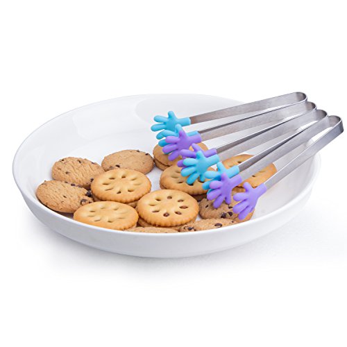 ZeWoo 4 pcs Mini Essen Clip, Edelstahl + Silikon, Lebensmittel-Clip, Gewürze Clip, Zucker-Clip, 2 blau + 2 lila - 5