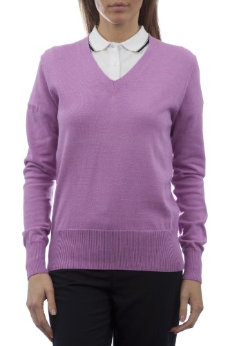 Glenmuir Ladies' 100% Supersoft Cotton V Neck Golf Jumper-Rose-Small