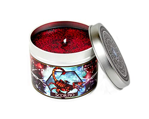 Happy Piranha LTD Scorpio Zodiac - Vela perfumada de Madera de Cedro de Loto con diseño de Estrella de escorpión y escorpión, Ideal como Regalo de cumpleaños, diseño de corazón del Zodiaco