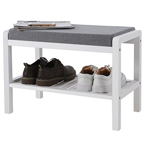 SONGMICS Zapatero con Banco de Bambú, con Asiento Acolchado, Estante de