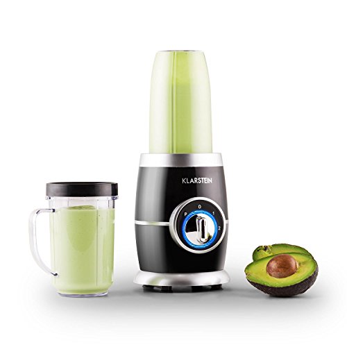 Klarstein • Juicinho Nero • Standmixer • Küchenmixer • Smoothie Maker • Blender • 220 Watt • 8-teilig • 1x Kreuzklinge • 1x Flachklinge • Puls-Funktion • 2 Geschwindigkeitsstufen • 2 Mixerbecher • 2 Verschlussdeckel • 1 Trinkbecher • Zerkleinerer • schwarz - 3
