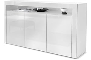 ‎VLADON Vladon Sideboard Valencia, Made in Germany, Kommode mit 3 Türen und 1 offenem Fach, Weiß matt/Weiß Hochglanz (155 x 92 x 40 cm)