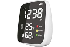 SILVERHT Medidor De CO2, Medidor De Ambiente con Medidor Calidad De Aire Interior, Higrómetro Digital Medidor De Humedad Y Termómetro Digital, Precisión con Luz Indicadora De 3 Colores Y Pantalla De Resaltado