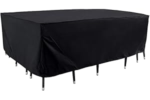 FOUNDOVE Garden Table Covers Waterproof Rectangular, Patio Furniture Covers with Windproof and Anti-UV design, Protective Cover for Garden Table and Chairs (242x162x100cm)
