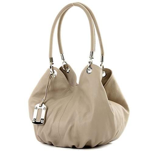 modamoda de - bolsa italiana hecha de cuero grueso 228, Color:Taupe brillante