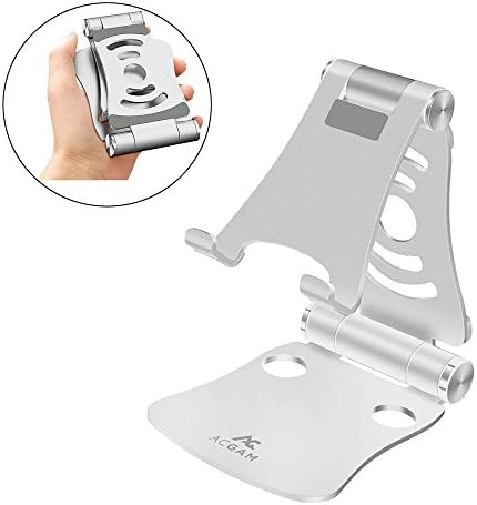 ACGAM Multi-Angle Portable Tablets Stand Upgraded Foldable Adjustable Aluminum Cell Phone Holder Compatible for iPad, iPhone, Samsung Galaxy, Google Nexus, Laptops, E-readers, Mobile Phone and 4-13 inches Pad (Silver)