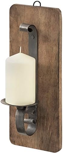 LIH Vintage Style Wall Sconce Candle Holder Wrought Iron with Hardwood Backplate 34.5cm
