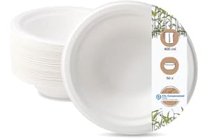 BIOZOYG Jednorazowe miski z trzciny cukrowej I Kompostowalne i biodegradowalne naczynia I Talerz na zupę, miska do makaronu, miska do serwowania I 50 x miska do zupy 400ml, okrągły 18cm