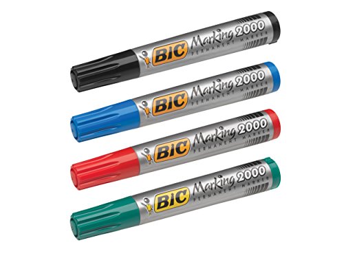 BIC Marking 2000 Permanent Marker ECOlutions / wasserfester Marker mit Rundspitze für viele Oberflächen / 12 schwarze Stifte / Strichstärke 1,7 mm - 9