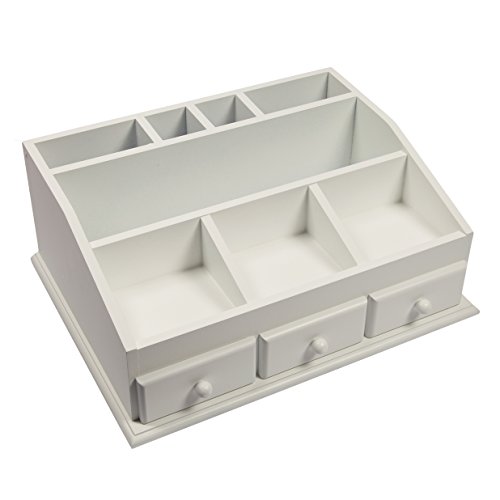 Woodluv Mehrzweck-MDF-Kasten, weiß, für Aufbewahrung von Kosmetik, mit 3 Schubladen & 8 Fächern