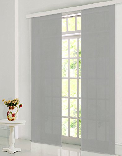 Flächenvorhang, Schiebegardine Blickdicht matt, 2 Stück 245x60, Grau, aus Micro Satin (Mikrofaser Gewebe), mit Paneelwagen und Beschwerungsstange -085600-, 085600