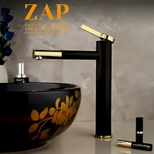 ZAP Lavish Series Extended Body Hot & Cold Basin Mixer Pillar Tap (Black Gold Twist)