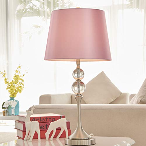 E27 Crystal Table lamp Nordic Fabric Modern Bedside lamp Living Room Warm Bedroom Reading Table lamp (Color : PINK-33×65cm)