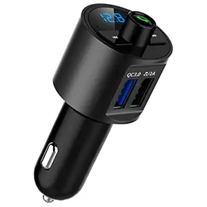 CRUST Wireless Bluetooth FM Transmitter In-Car Radio Adapter Hands-free Kit with QC 3.0 Dual USB Rapid Fast Charger with Supports USB MP3 Playback and Calling for All Smartphones