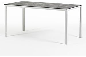 SIEDITI FUORI E DENTRO Mesa Jardin Rectangular 156x78 cm, Mesa Exterior en Acero Pintado con Lamas de Polietileno Efecto Madera, Ideal para terraza, balcón o Patio (Blanco/Pizarra)
