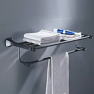 Plantex Space Aluminum Towel Rack for Bathroom/Towel Stand/Hanger/Bathroom Accessories(24 Inch-Black)