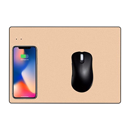 Preisvergleich Produktbild Wireless Ladegerät Mauspad, Gusspower Qi Kabelloses Charging Induktionsladegeräte 2 in 1 Luxus Gaming Mouse Pad Mat für iPhone X 8 Plus Samsung Galaxy S8 Plus S7 Edge Nexus und Alle Qi-Fähige Geräte (Gold)