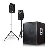 HSR 312A-D210P - KRAFTVOLLE STEREO-KLANGQUALITÄT. HSR 312A mit 2.200 Watt PMPO | 2x HSR D210P mit 800 Watt PMPO | HSR 312A Subwoofer: 46 cm (18