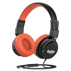 gorsun Kids Headphones with 85dB/94dB Volume Limited, in-line HD Mic, Audio Sharing, Foldable Toddler Headphones, Adjustable, Children Headphones Over-Ear for School Travel(Orange)