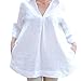 Produktbild SEWORLD 2018 Damen Mode Sommer Herbst Schal Solide Blusen Beiläufige Lose V-Ausschnitt Tops Handgelenk Ärmel Shirts(Weiß,EU-52/CN-5XL)
