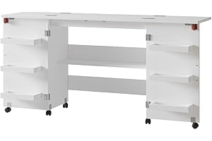 Vicco Table de Couture Carmen, Blanc, 160x80.2cm avec 6 étagères