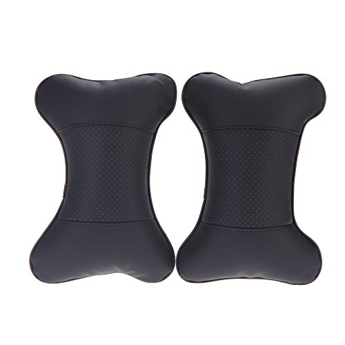 Anself PU Leather Car Auto Seat Cover Head Neck Rest Cushion Headrest Pillow Black 2pcs