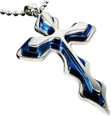 Veuer Blue Jesus Christ cross and Men Jewellery for wife husband Ladies 'Necklace Stainless Steel Christmas Gift For Man or Woman/Your Lover/Men or Women