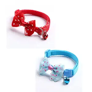 PetFun Cat Collars with Bow Tie and Bell Adjustable Puppy Kitten Or Certain Puppies Necktie Collar, Pack of 2 (Color May Vary)