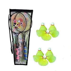 SPORTSHOLIC Badminton Racquet Pair Double Rod with 10 Shuttle for Kids Boys Girls 4 to 8 Years