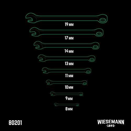 Ring-Maulschlüssel Set 8tlg. 8-19mm | WIESEMANN 80201 | Schraubenschlüssel Satz im Werkzeug Halter - 6