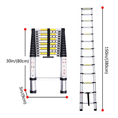 Lifewit Teleskopleiter 3.8m Multifunktionsleiter Ausziehbar Anlegeleiter Leiter Stehleiter Klappleiter aus Aluminium - 7