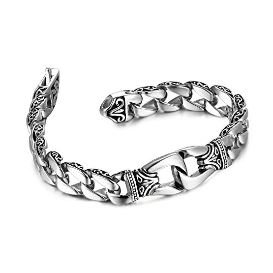 enlace de los hombres de acero inoxidable increíble pulsera de plata Negro 23cm (con la caja de regalo de marca) - Imagen 5