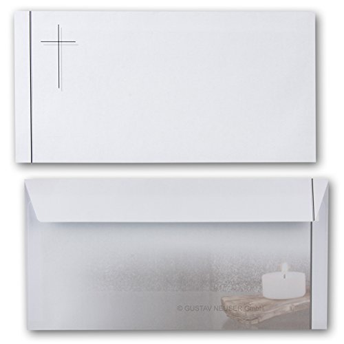 25 x Trauer-Set // Danksagungs-Trauer-Doppelkarten mit Umschlägen DIN Lang 21 x 19,8 cm // Hochglanz // Serie: Bianca - 2