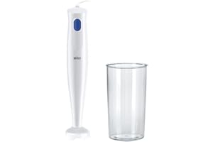 Braun Multiquick1 MQ10.001PWH MINIPIMER 5 ANNI DI ASSISTENZA, Leggero, con Bicchiere graduato 600ml, Sistema EasyTwist per cambiare facilmente accessorio, Tecnologia Splash Control, 450W,