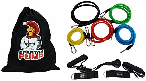 Resistance Bands Set | Exercise Bands (11-Piece Set) Light, Medium & Heavy Strength and Speed Training | Spartan Pump Home Fitness & Workout Equipment | Men and Women | Exercise Chart