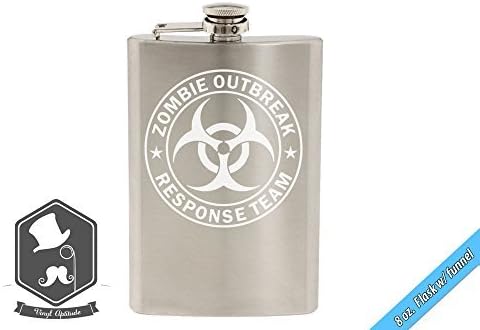 Zombie Outbreak Response Team Radioactive Symbol Art 8 OZ Hand-made Etched Stainless Steel Hip Flask with Funnel