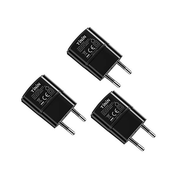 TININ Netzteil Ultra Slim Ladegeraet USB Ladegerät, 3er-Pack Klein Kompakt Ladeadapter für Handy, Tablet, eBook Reader, Smartphone, Mp3, Bluetooth Geräte 1000 mA, 100-240V, Schwarz