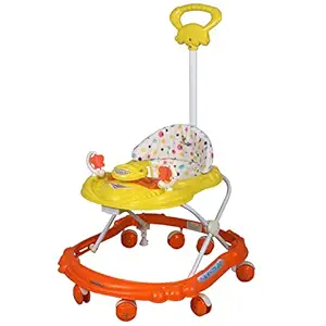 Sunbaby Hot Racer Musical Height Adjustable Baby Walker with Toys (Yellow with Orange)