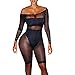 Produktbild Mode Frauen Sexy Bodycon Schulterfrei Eng Bodycon Playsuit Perspektive Club Overall Frauen Sommer Bodysuit Damen Sexy Print Voile Jumpsuit shirts Trikot Club Wear Dessous Strand Romper (Black, L)