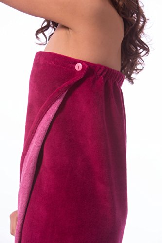Saunakilt kurz, 70 cm lang und 150 cm breit, Farbe fuchsia, zum Knöpfen und mit Gummizug, Außenseite kuschelige Microfaser Innenseite saugstarke Baumwolle, von Morgenstern - 6