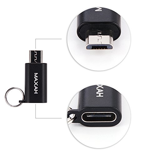 Micro USB auf TYPE C Adapter,MAXAH Type C Konverter Adapter Aluminium-Legierung Gehäuse,mit Schlüsselring 2er Set (Schwarz) - 3